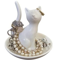 Cat Porcelain Ring Jewelry Holder 