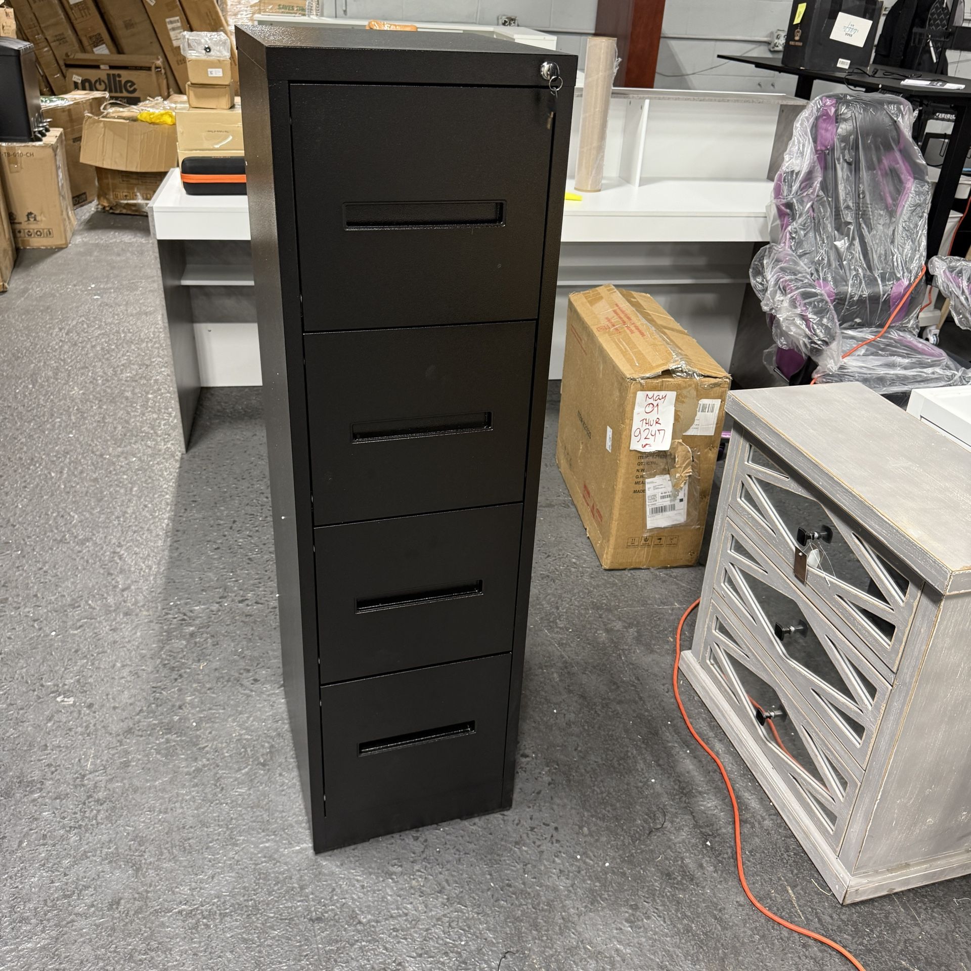 4 Drawer File Cabinet with Lock,Metal Tall Filing Cabinet with Deep File Drawer,Anti-Tip Vertical Modern White File Cabinet for Home Office,Steel Stor
