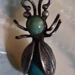 Vintage Navajo Maisel's Sterling Silver Harvey Turquoise Insect Bug Brooch Pin