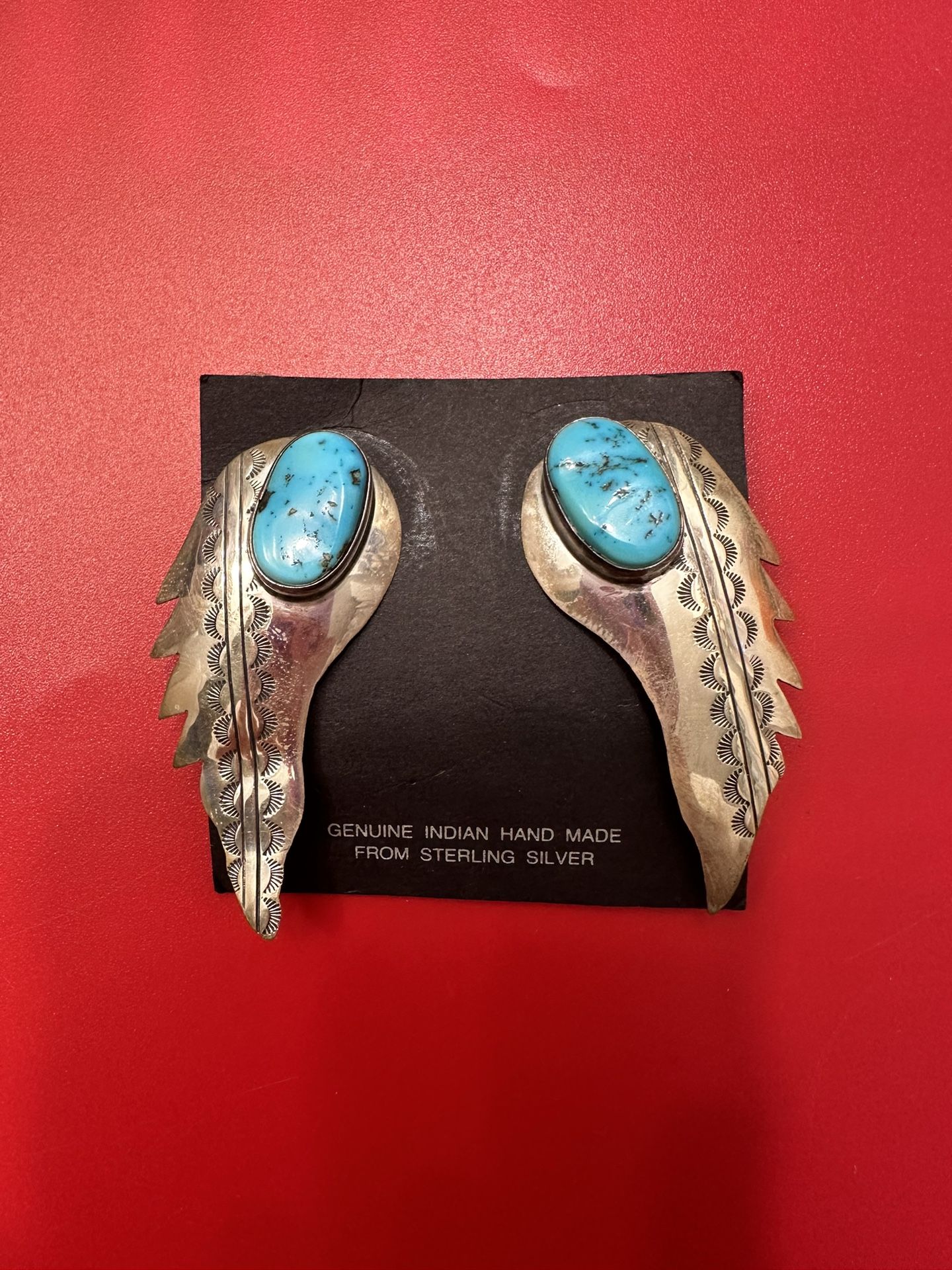 Vintage Navajo Sterling Silver & Turquoise Earrings Wing Shape