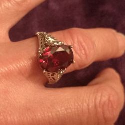 3Ct Garnet CZ in Hollowed-Out Silver Sterling Ring sz9