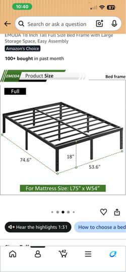 EMODA 18-Inch Tall Full Size Metal Bed Frame