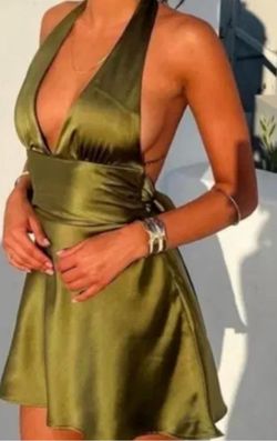 Olive Satin Short Dress!