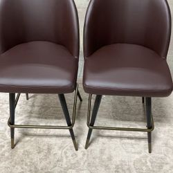 BizChair Set of 2 Commercial High Back Modern Armless 26" Counter Stools with Contoured Backrests, Steel Frames and Footrests, Brown LeatherSoft-Set o