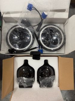 Pair 7"in Round LED Headlights and fog lights DRL Hi/Lo H4 For Jeep Wrangler JK TJ CJ LJ