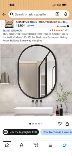 JJUUYOU Oval Wall Mirror Black Metal Frame