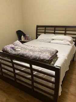 Bed frame, mattress, box spring and nightstand