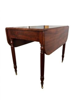 $475 OBO – Antique 19th Century Mahogany Drop-Leaf Table | Sheraton Style | Brass Casters | c. 1830–1850