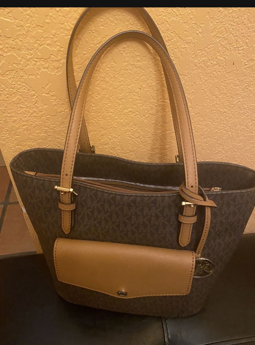 Authentic Michael Kors Jet Set Brown MK Monogram Tote