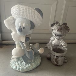 Vintage Disney Henri Studio Mickey Mouse, Minnie Mouse Resin Garden Statues Planters