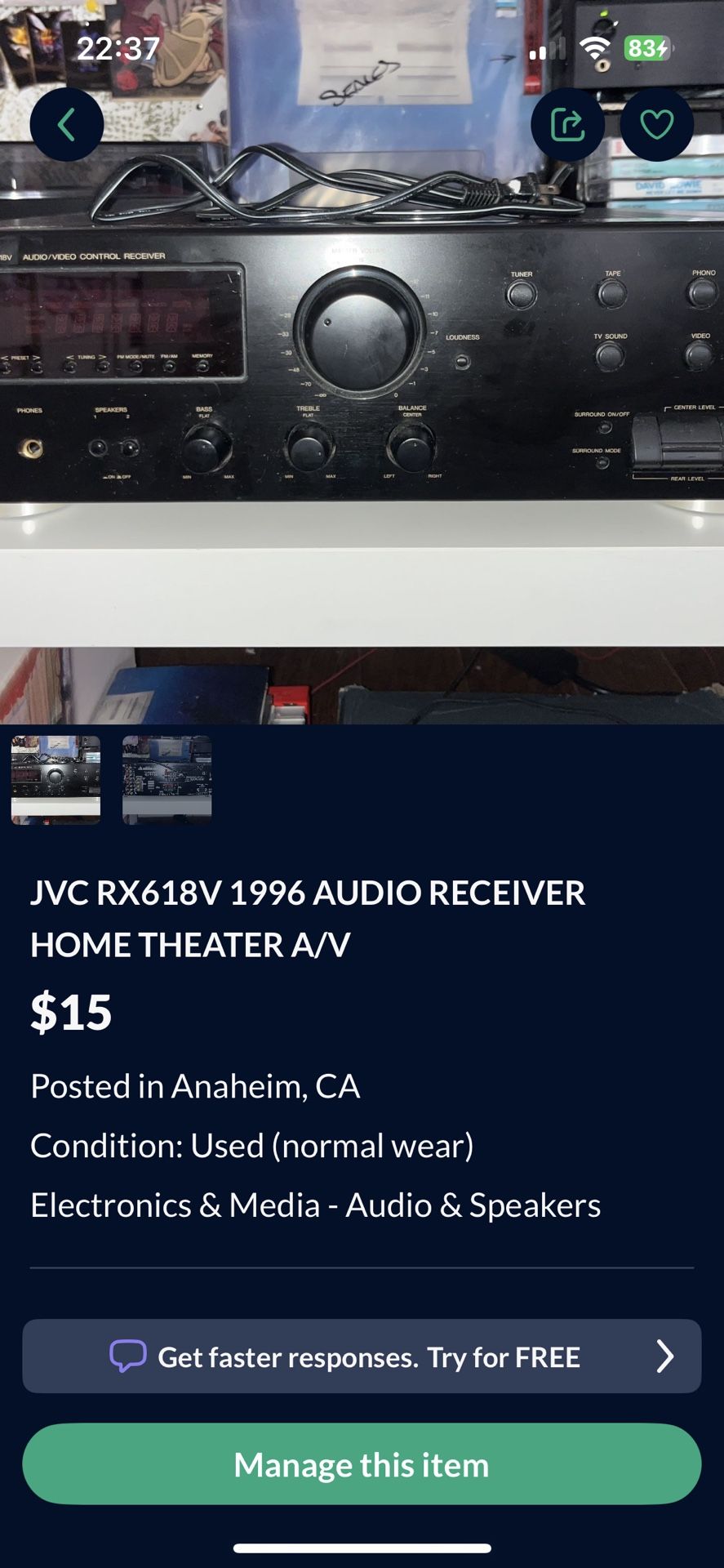 JVC RX618V 1996 AUDIO RECEIVER HOME THEATER A/V