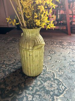 Green Ceramic Bamboo Textured Vase