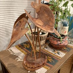 Vintage Wooden Leaf Art Hand Carved  