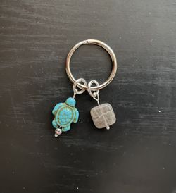 .Natural Charged Howlite & Labradorite Keychain (known For: Healer, Cleanses Aura,Protect Against Negativity,Reduce Stress, Calm Emotions)