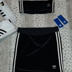 Adidas Velour Tube Top Skirt Set