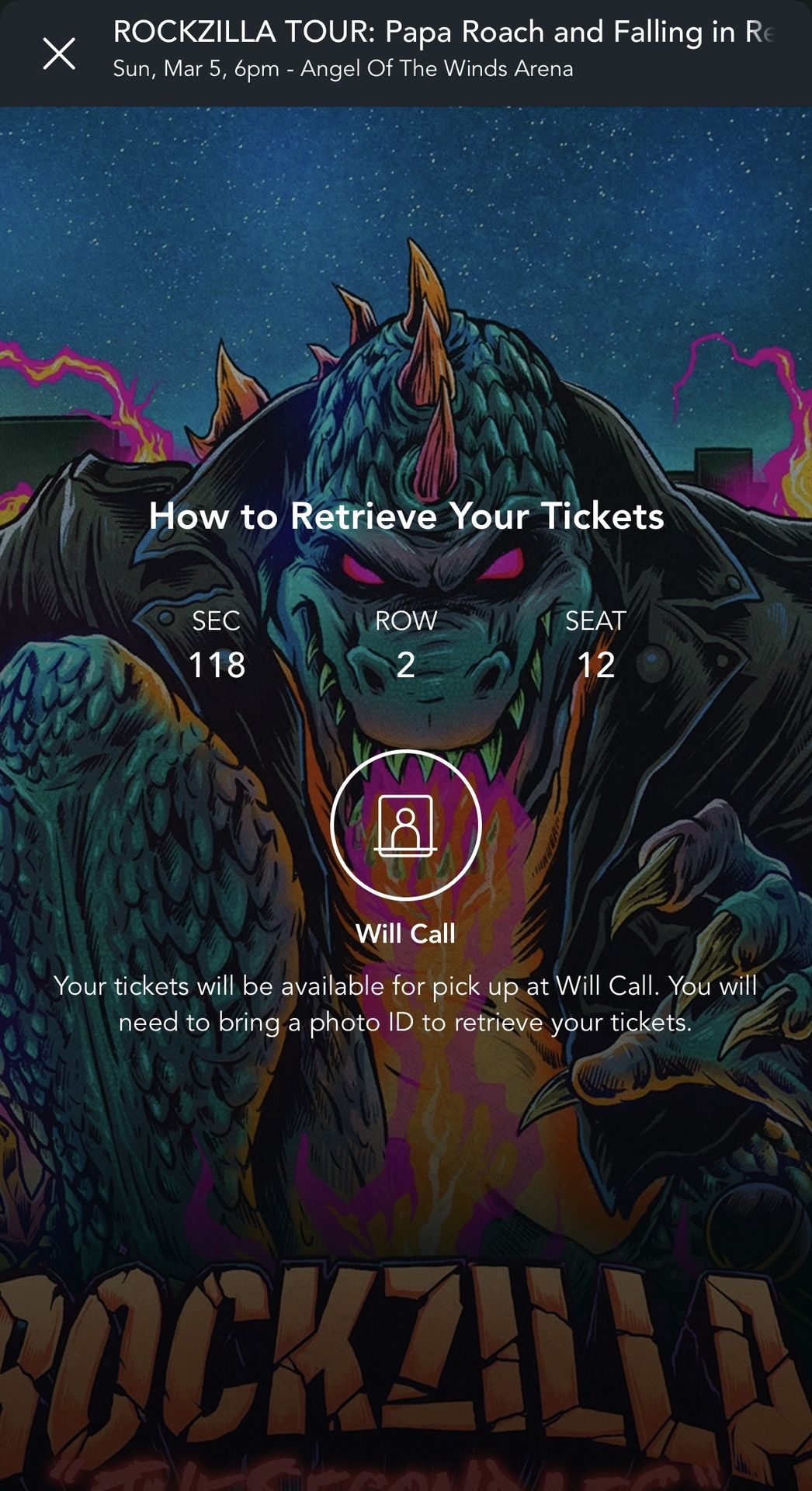 Rockzilla Tickets! Sec 118, Row 2! Falling In Reverse And Papa Roach!