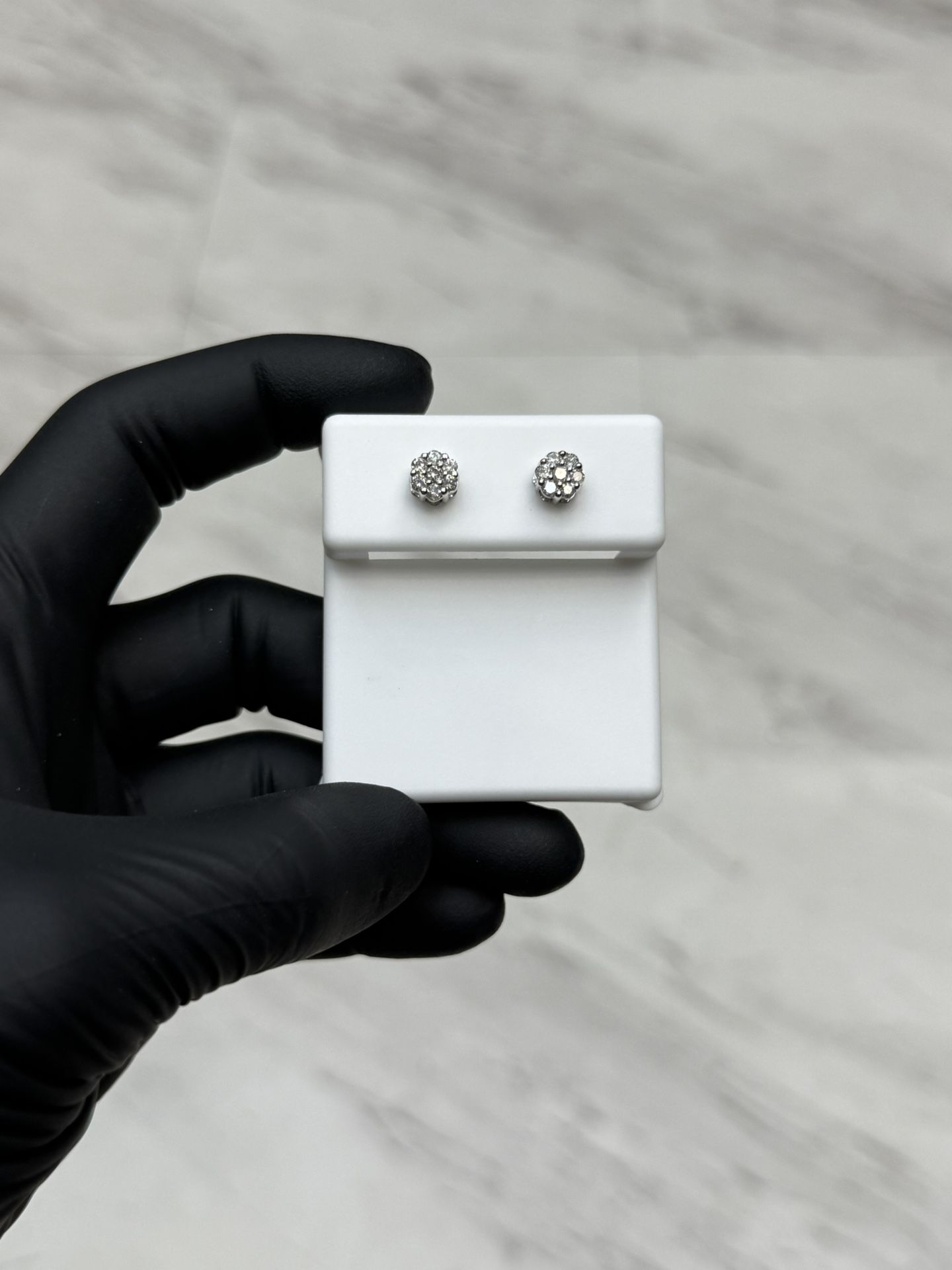 Diamond Flower Earrings 10K White Gold