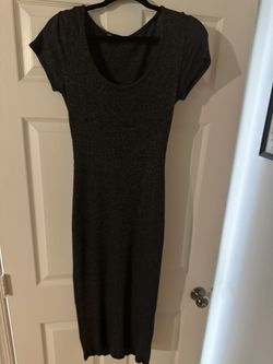 Popular Basics Ribbed Knit Midi Dress – Classic Black – Size Large