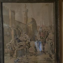 Framed Biblical Tapestry Of Mary Pregnant With Jesus