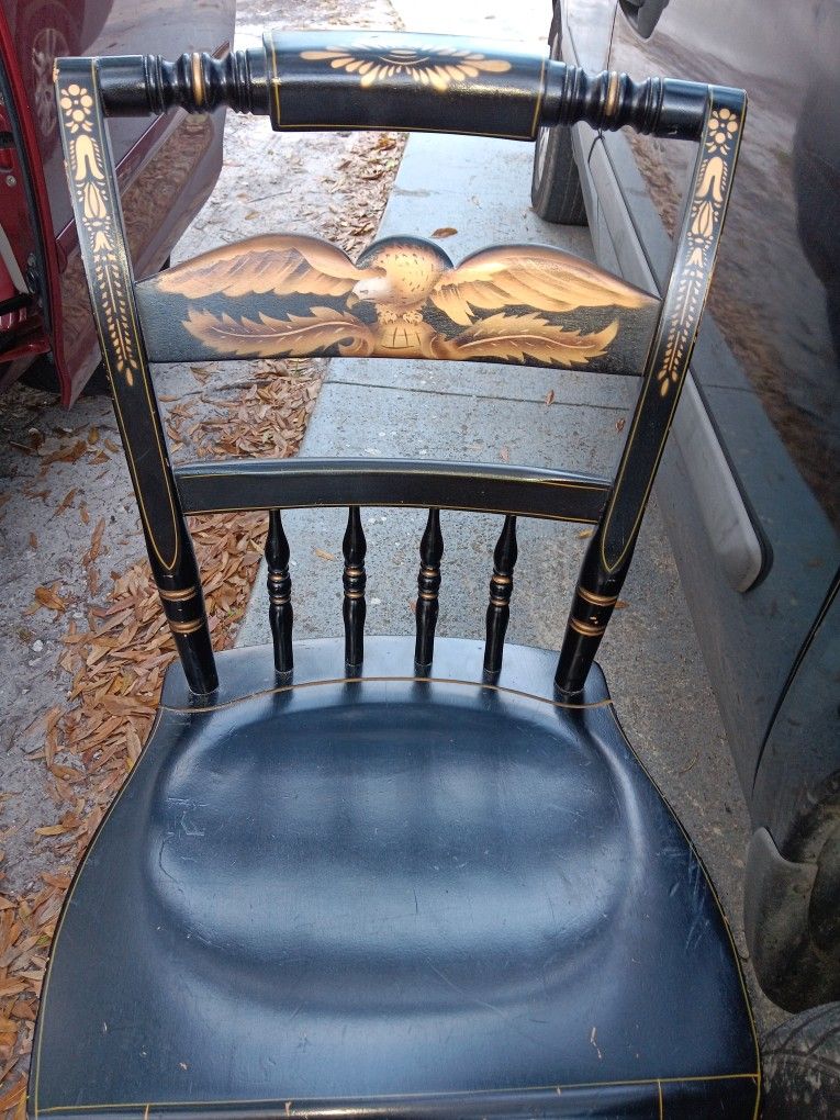 Vintage L. Hitchcock Vintage Black and Gold Painted Eagle Chair
