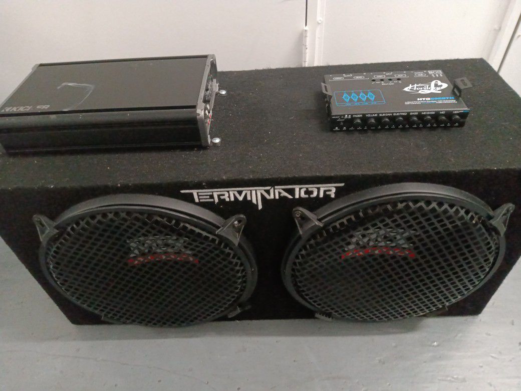 Mtx Terminator 12 Inch Wolfer Box With 400 Watt Kicker Amplifier Lanzar Equalizer 