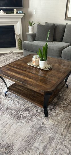 Rustic Wood and Metal Coffee Table