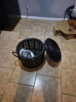 Black Wicker Storage Basket with Lid