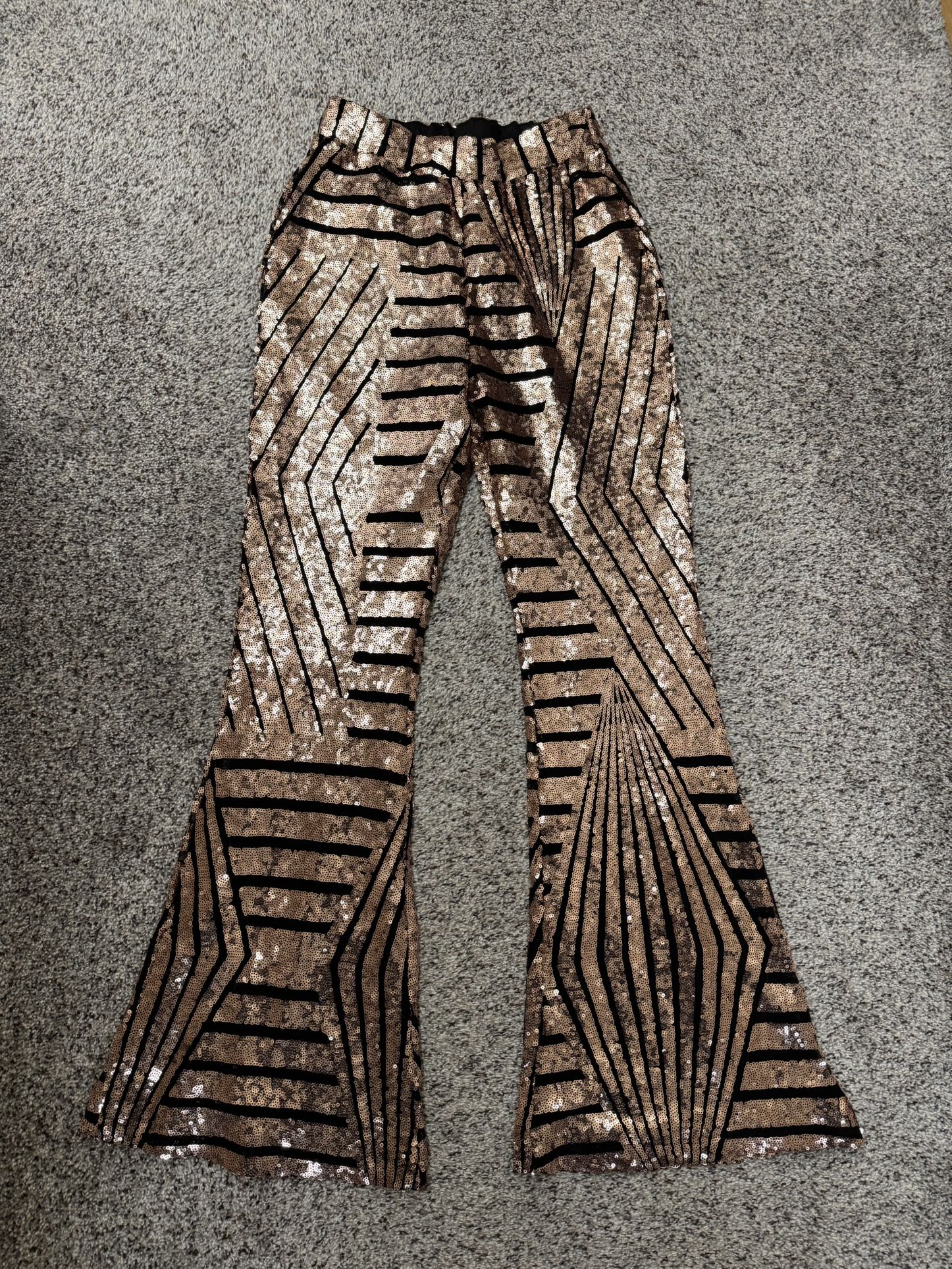 New Sequin Flare Pants in Gold and Black Size Small