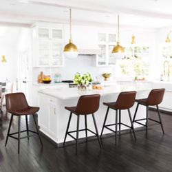 LUE BONA Dark Brown 24.0-in H Counter height Upholstered Metal Bar Stool 4 -Pack