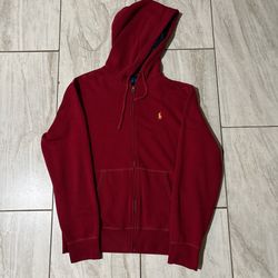 Burgundy Polo Ralph Lauren Men's Red Plaid Hood Fleece Lined Full Zip Hoodie MEDIUM