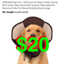 Dog Cone - Soft Cone for Dogs to Stop Licking, Pet E-Collar Alternative After Surgery, Adjustable Pet Recovery Collar for Wound Healing, Brown Large