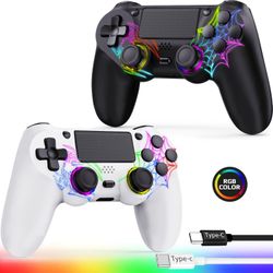Fanyooge PS4 Controller 2-Pack – Spider RGB, Hall Effect Joystick, USB-C, Dual Vibration