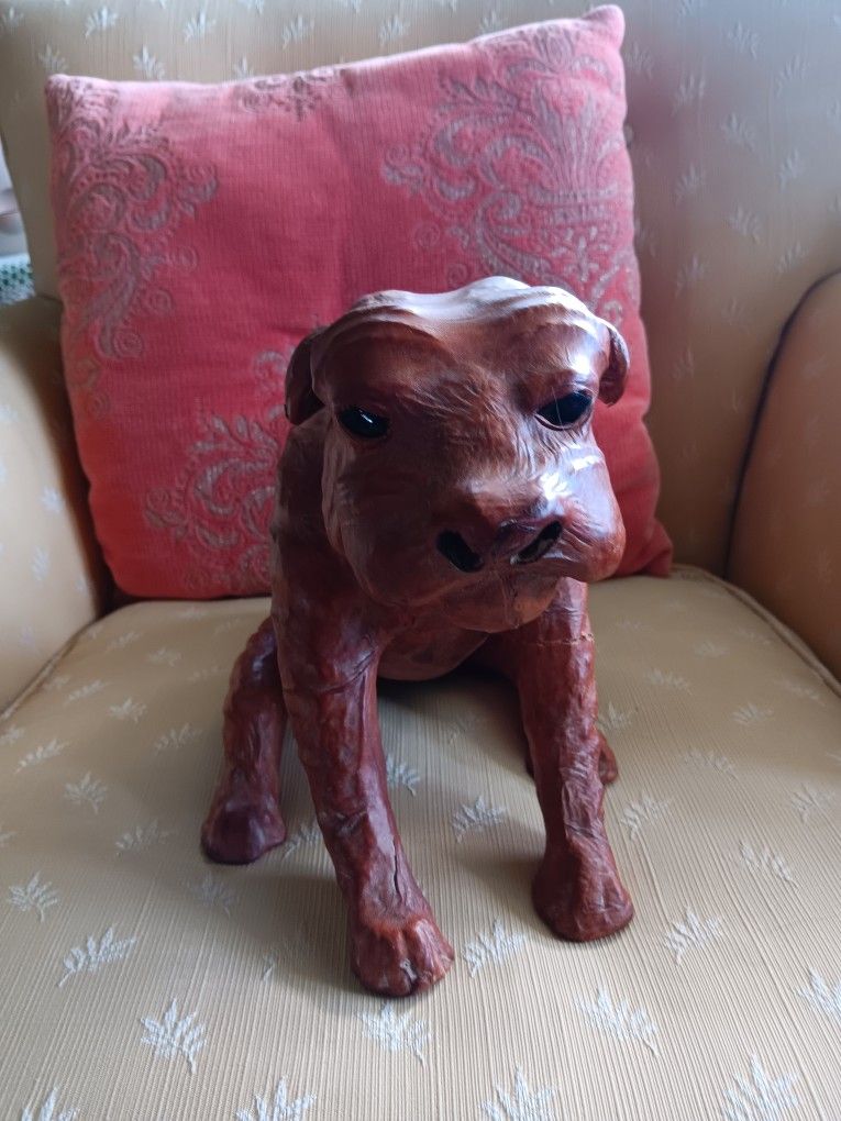 "GUS" VINTAGE WRAPPED LEATHER DOG STATUE
