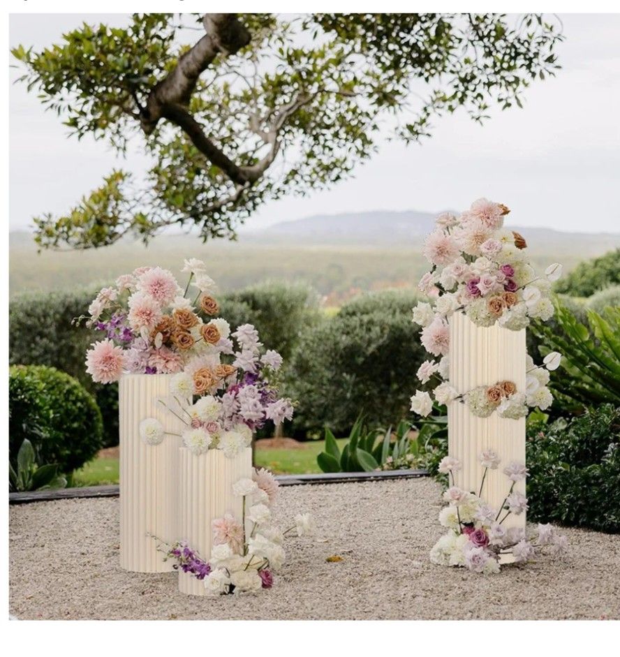 3pcs Columns Pedestal Display Stands Round White Cylinder