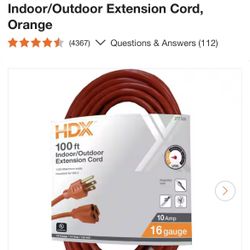 HDX 100 ft. 16/3 Light Duty Indoor/Outdoor Extension Cord, Orange