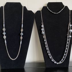 2 Grey and Silver necklaces and one Bracelet  
