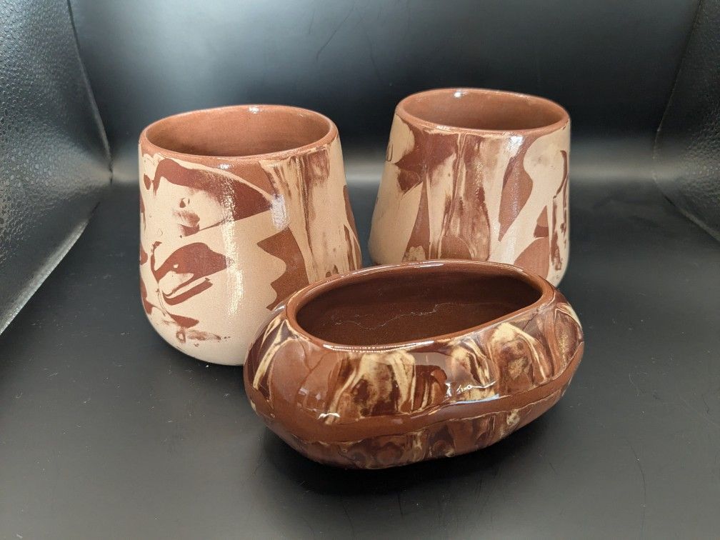 'Clays In Calico' Cardwell Montana Vintage Marbles Pottery, Set of 5