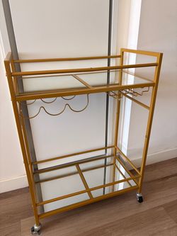 Gold Metal Bar Cart with Mirrored Shelves