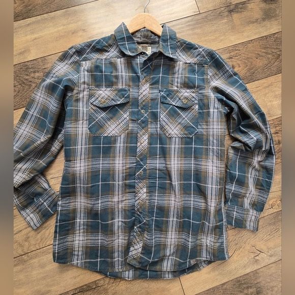 L. L. Bean Men's Medium Blue Polyester Plaid Shirt 
