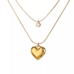 Woman’s Stainless Steel Gold Double Necklace With Pendant Chain Choker Jewelry