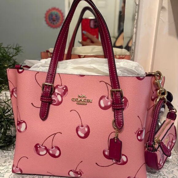 Coach Mollie Tote Bag 25 With Cherry Print