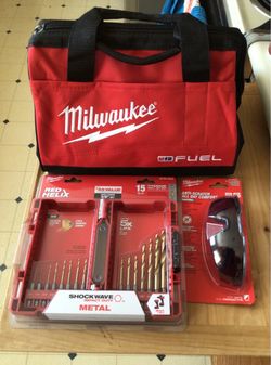 Milwaukee 15PC Drill Bit Set, Tool Bag And Safety Glasses . Brand NEW .