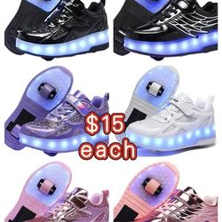LED Roller Sneaker with Detachable Wheels Rechargeable Flashing Wheeled Shoes for Kids