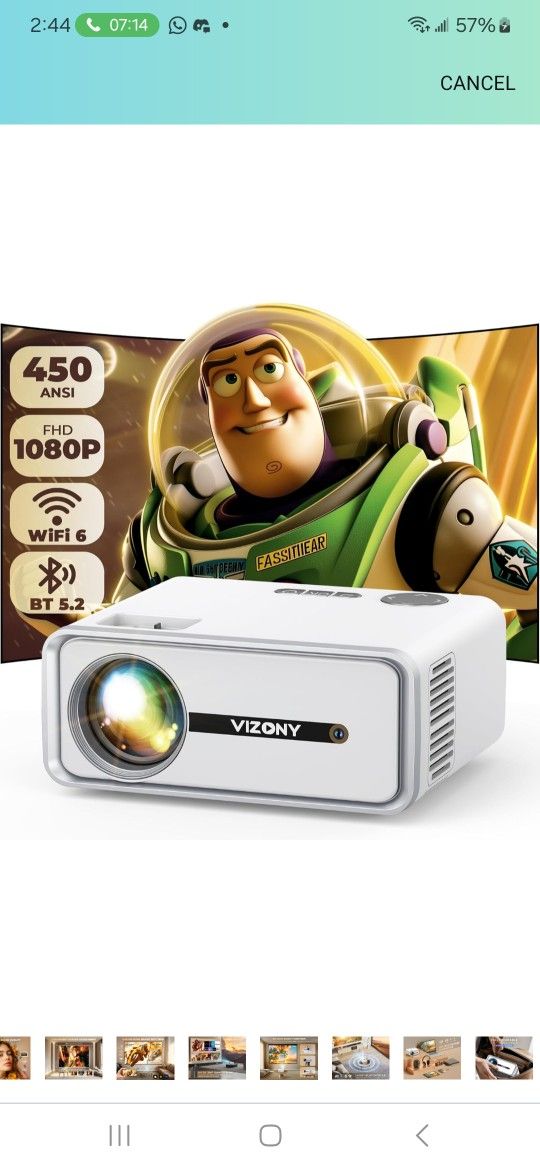 Mini Projector with WiFi and Bluetooth, 450ANSI 1080P FHD Home Movie Projector, Portable Outdoor Projector with 250" Display+Zoom, Compatible w/Phone/