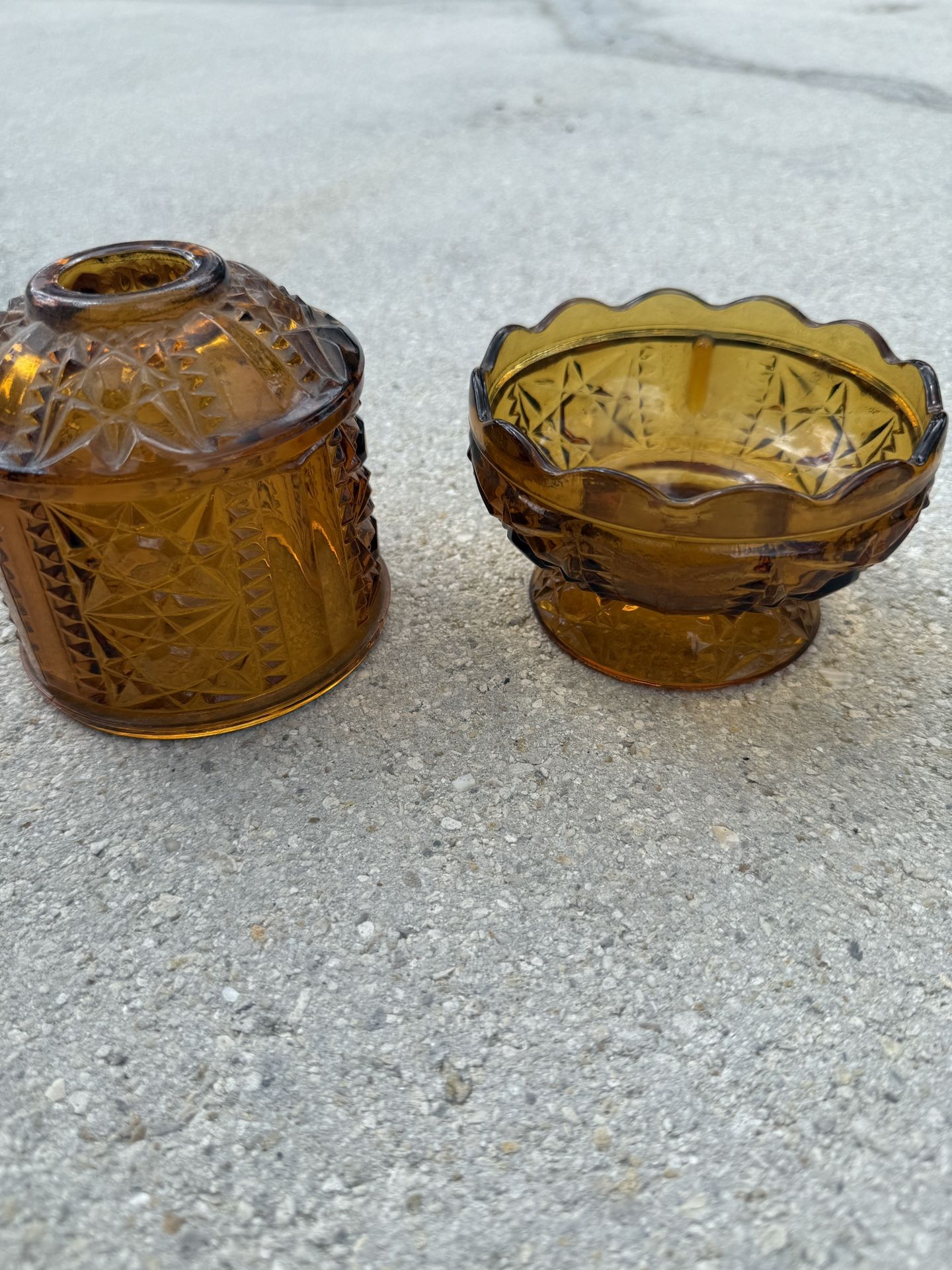Vintage Amber Pressed Glass Fairy Lamp And Boel