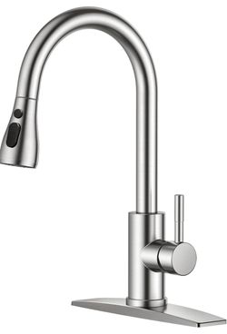 FORIOUS Kitchen Faucets Pull Down Sprayer, Stainless Steel, Brushed Nickel
