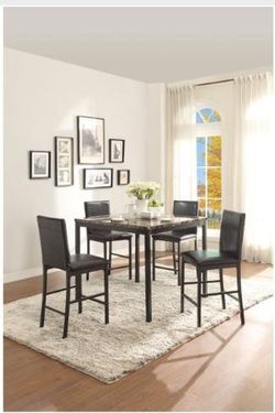 Tempe collection counter height table 40×40 metal w faux marble in black color and chairs