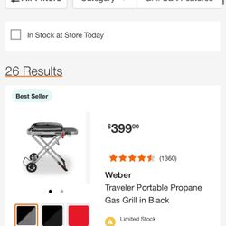 Weber Traveler Portable Propane Gas Grill in Black/Gray (contact info removed)