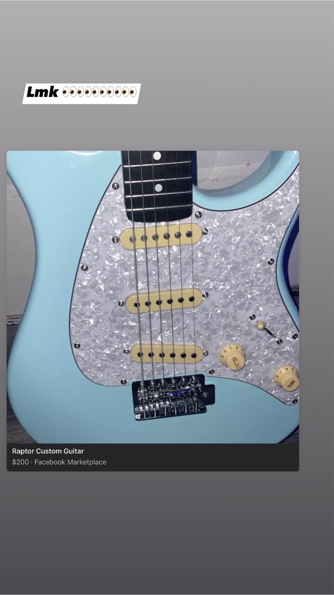Raptor Custom Guitar Baby Blue And Pearl Diamon Body