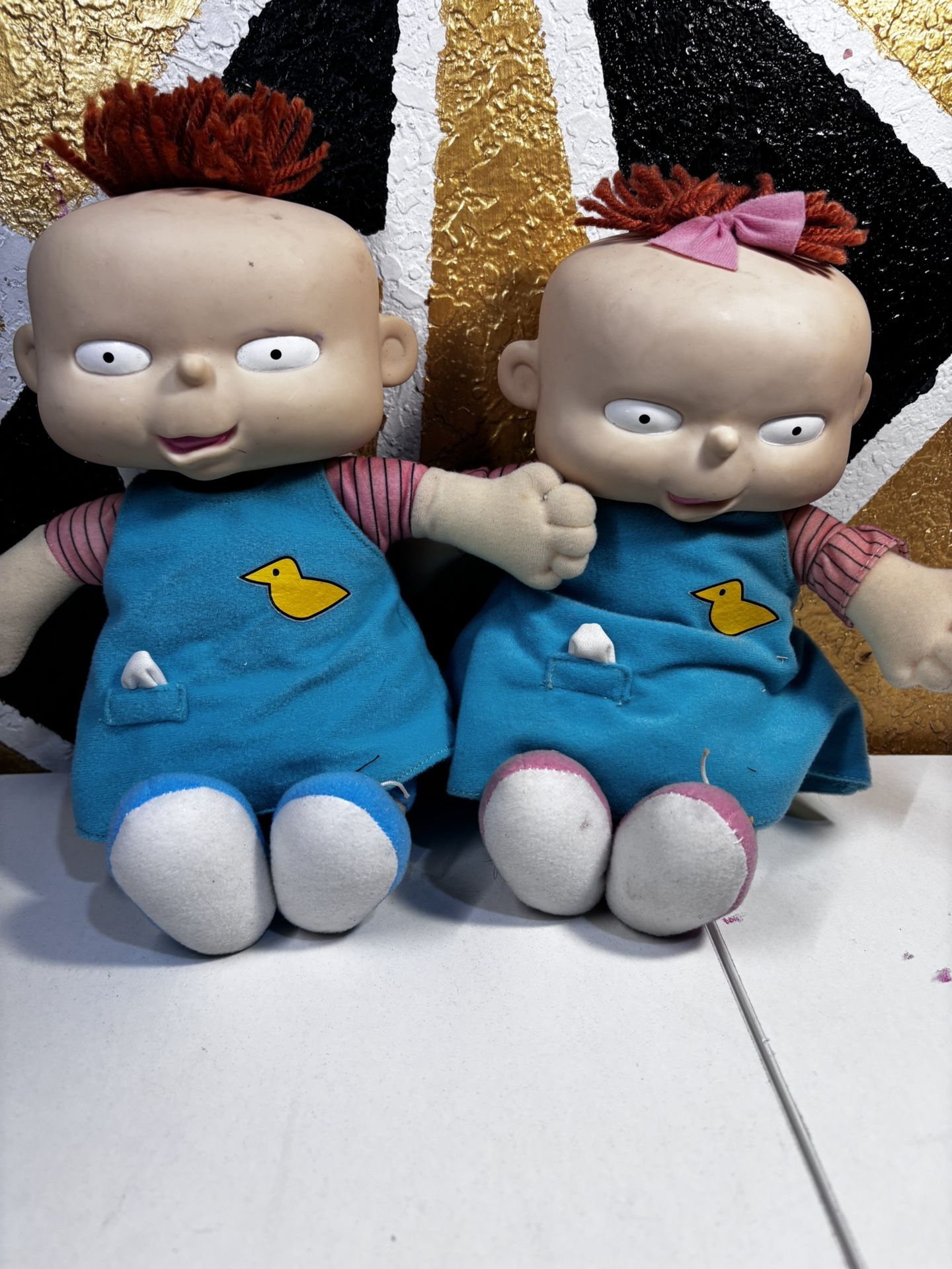 Vintage Mattel 1998 Rugrats Phil and Lil Plush 12” Twin Kids Baby Dolls